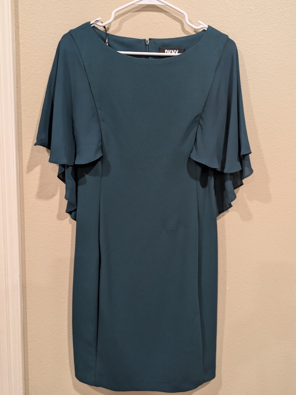 DKNY Teal Flutter-Sleeve Midi Dress